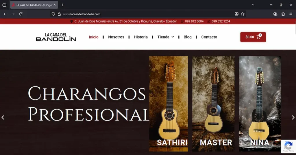 diseño web para Casa del Bandolín en Ecuador