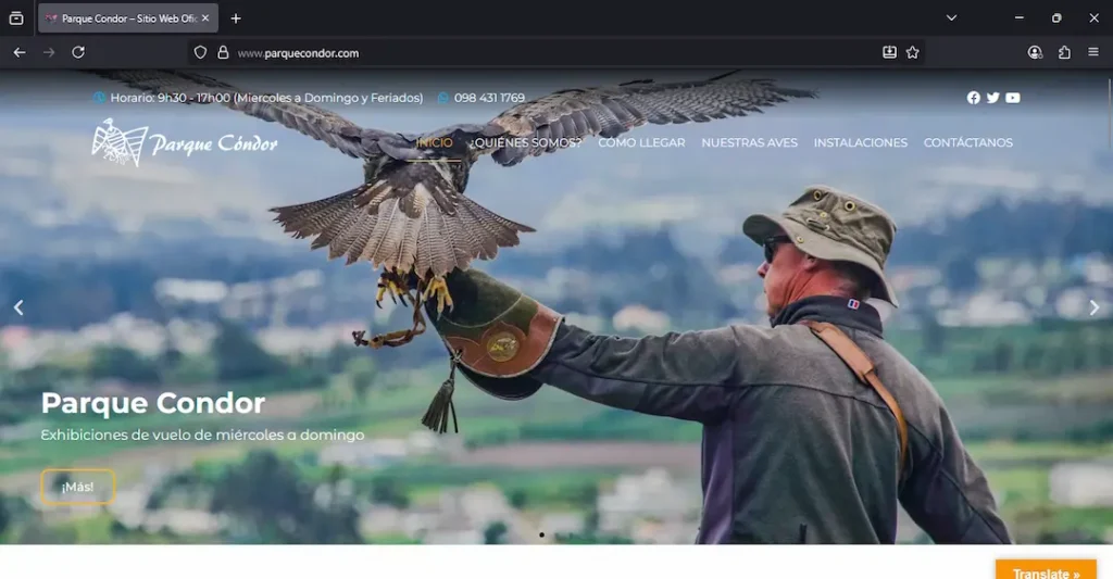 ejemplos de diseño web para Parque Cóndor en Ecuador