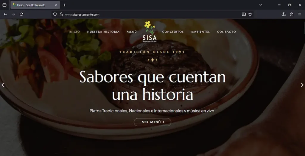 diseño web para Restaurante Sisa, Ecuador